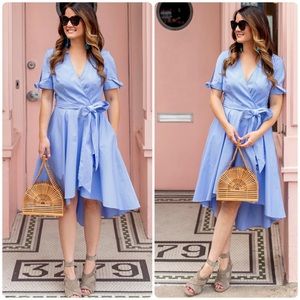 Eliza J Stripe Faux Wrap Shirtdress